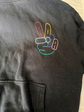 adidas Black Hoodie with Multicolor Peace Hand Graphic